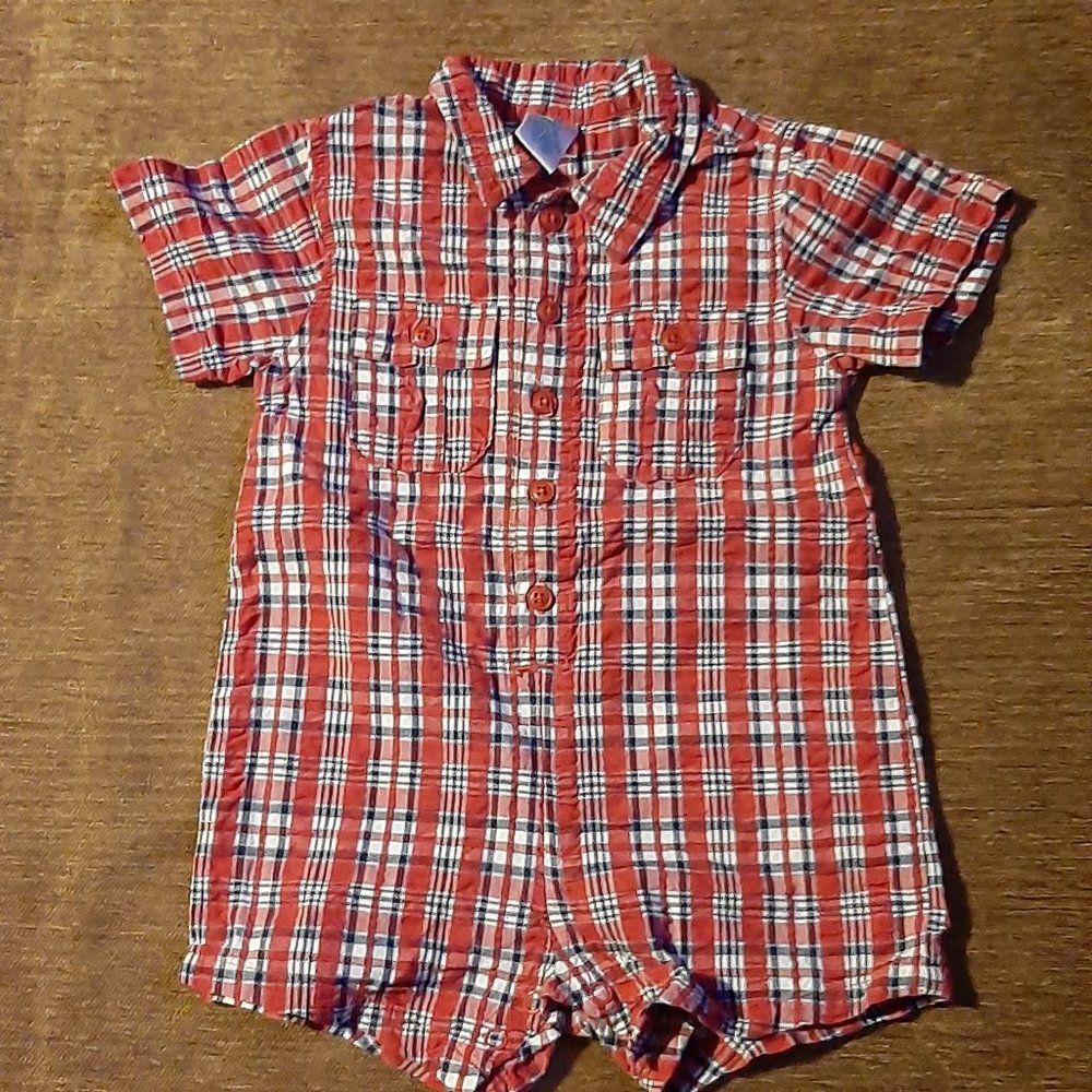 Class Club Baby unisex, red/plaid romper, infant, size 18 months